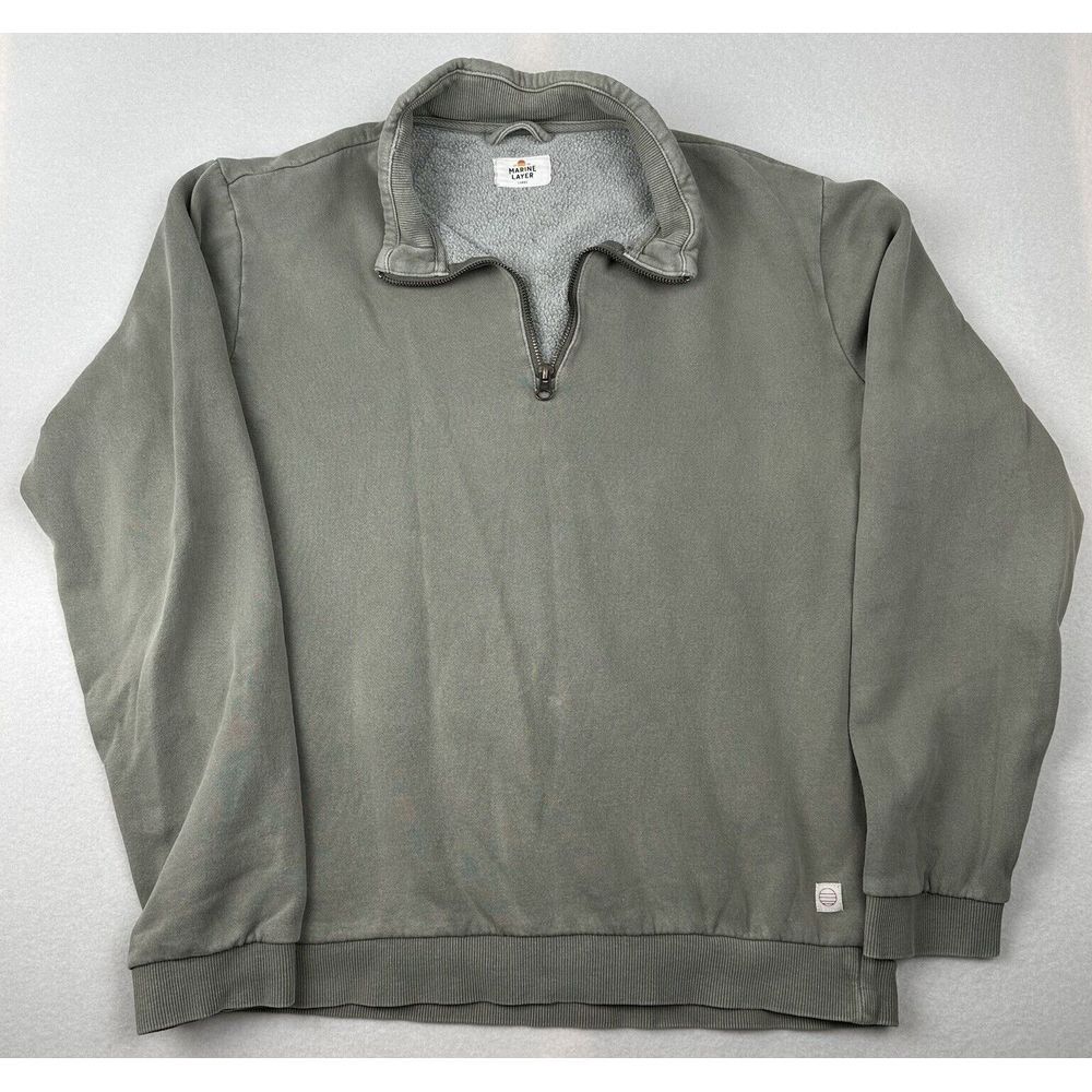 Women's Marine‎ Layer Fleece Quarter Zip in Mid Blue/Dusty Olive Size Large